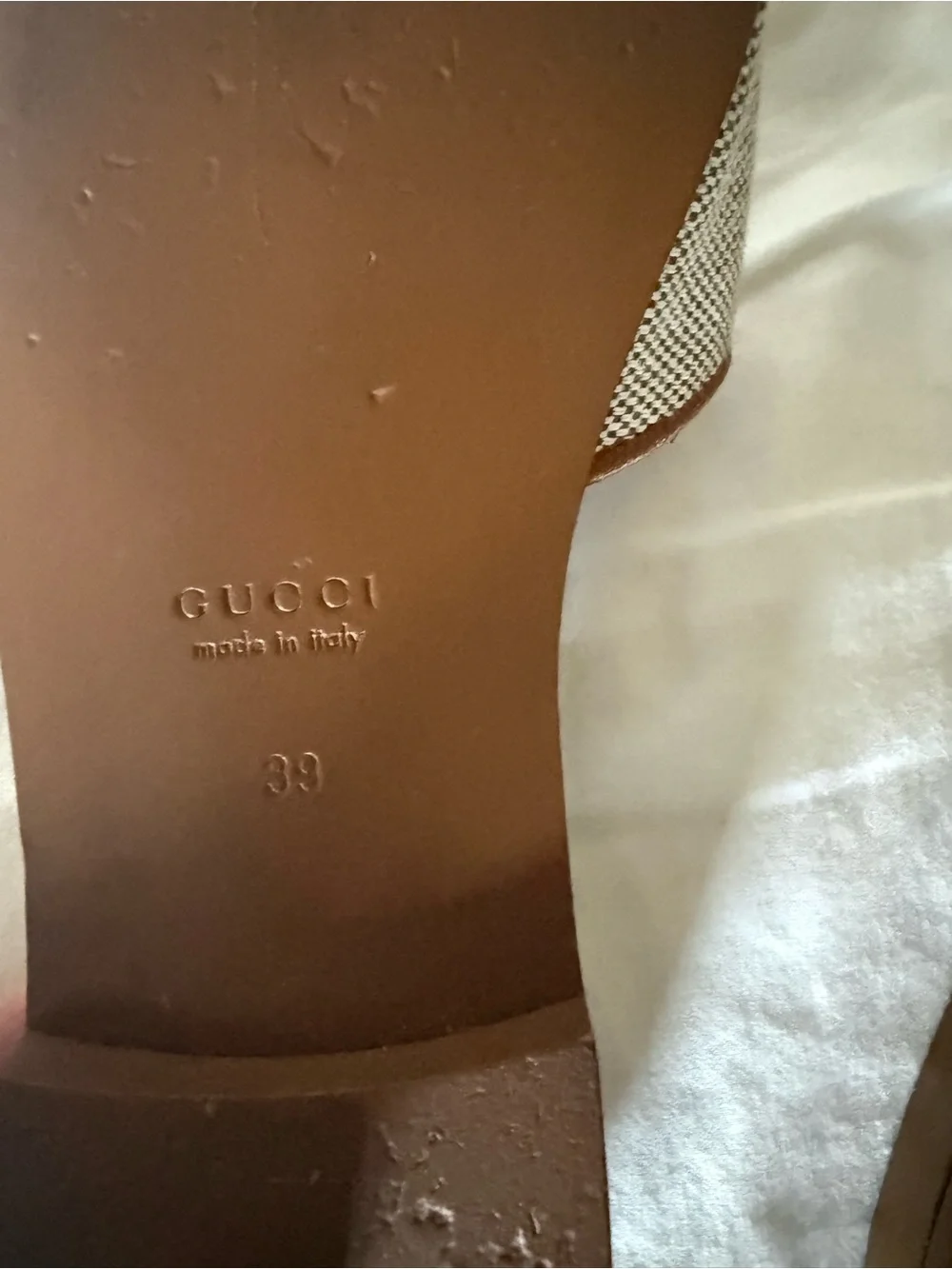 Gucci Brown Leather Logo Slide Sandals with Woven Upper - Picture 8 of 11